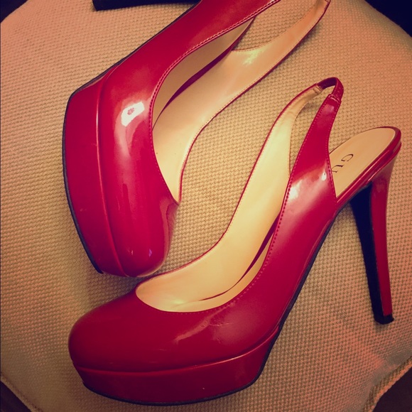 Guess Red Patent Platform Slingbacks