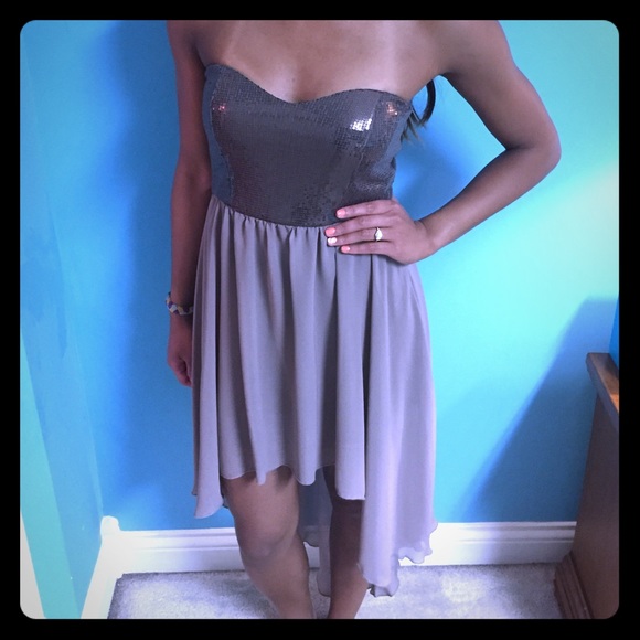 🔰DONATED🔰 Sequin Hi-Low Strapless Dress in Taupe