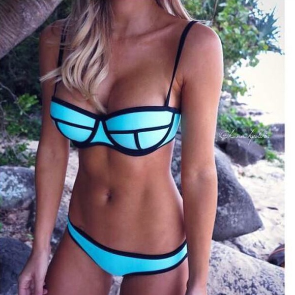 Blue neoprene bikini set