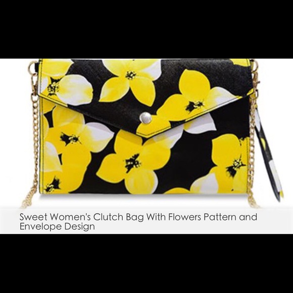 Handbags - 🎉HOST PICK🎉 - NWOT:Yellow & Black Floral Clutch