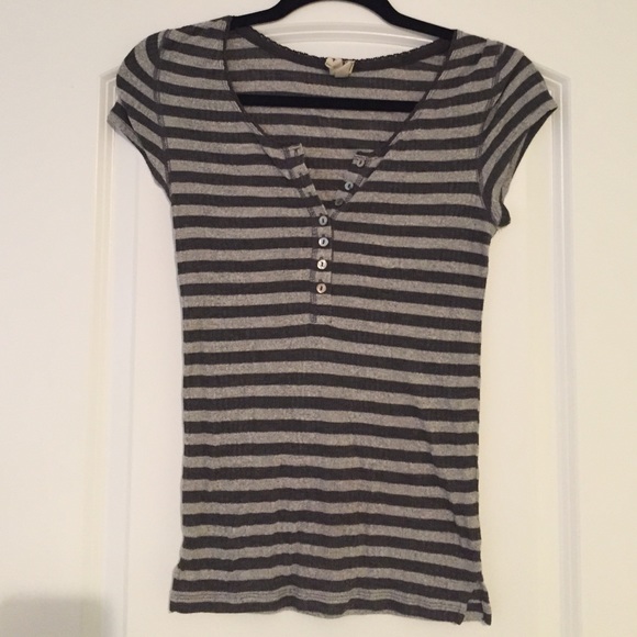 Free People grey striped Henley T-shirt size m