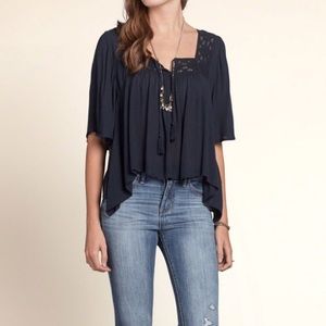 Navy Peasant Top