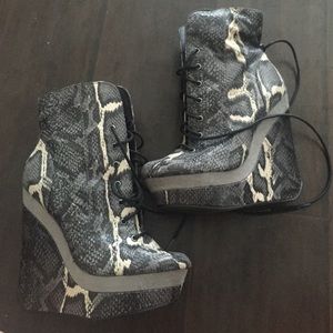 lace up wedge ankle snake skin boots