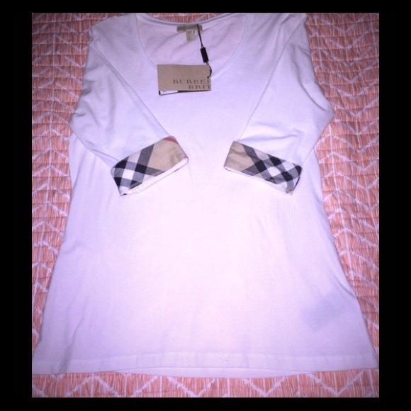BURBERRY WHITE 3/4 sleeve T-Shirt size large