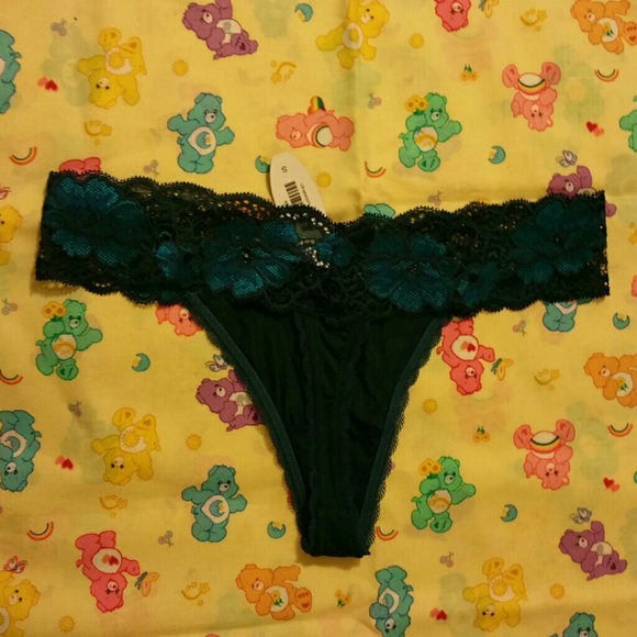 NWT ADORE ME DARK GREEN LACE THONG