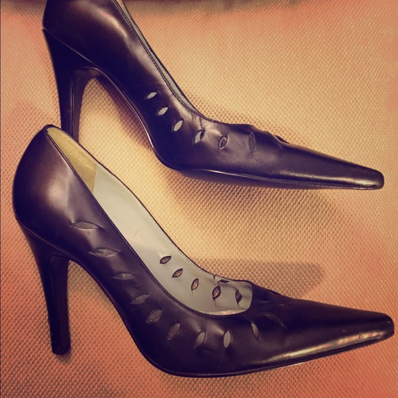 BCBG Black Leather Pointy Stilettos