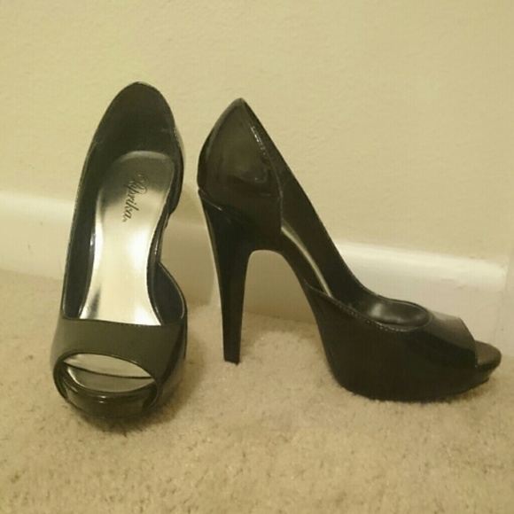 Black faux leather heels