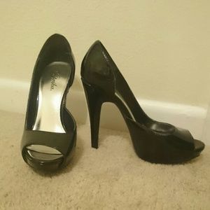 Black faux leather heels