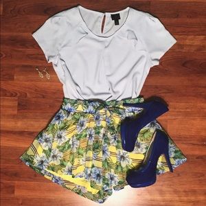 Yellow Floral Loose Fit Shorts