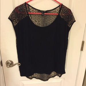 Black Shirt with Sheer Leopard Back