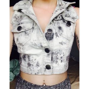Cross Studded Acid Wash Denim Vest