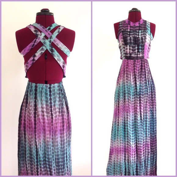 strappy tie dye open back maxi dress