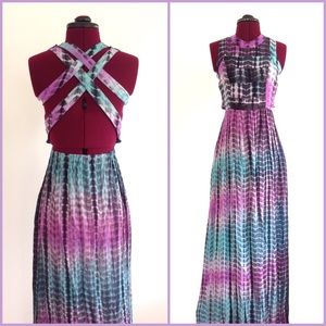 strappy tie dye open back maxi dress