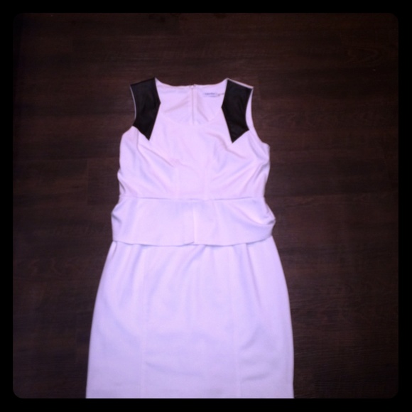 Calvin Klein white dress with black faux leather