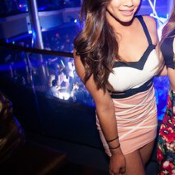 Pink and white club dress bodycon w/ side cut outs