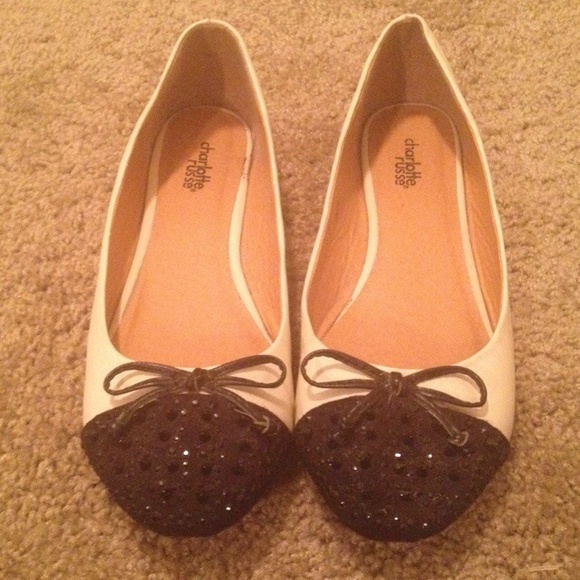 Charlotte Russe Shoes - Cream and black spiked flats