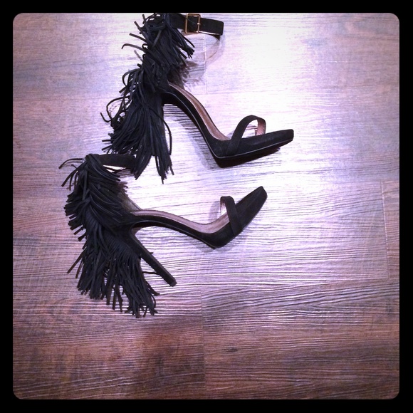 SOLD-Jeffrey Campbell black stilettos w/fringe