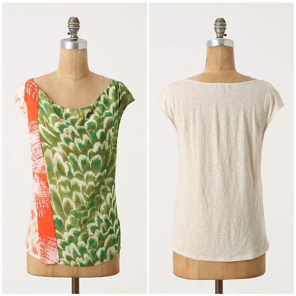 🌱Anthro Garden Print Cowlneck Blouse - Picture 2 of 4