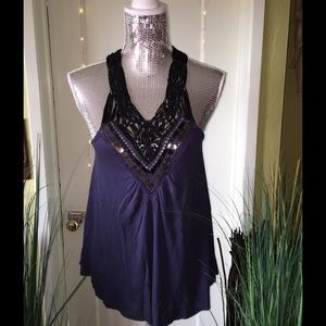 Free People Metallic Beaded Crochet Tank