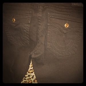 Black denim True Religion Pants with rhinestones