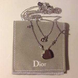 Christian Dior Silver Heart Double Layer Necklace