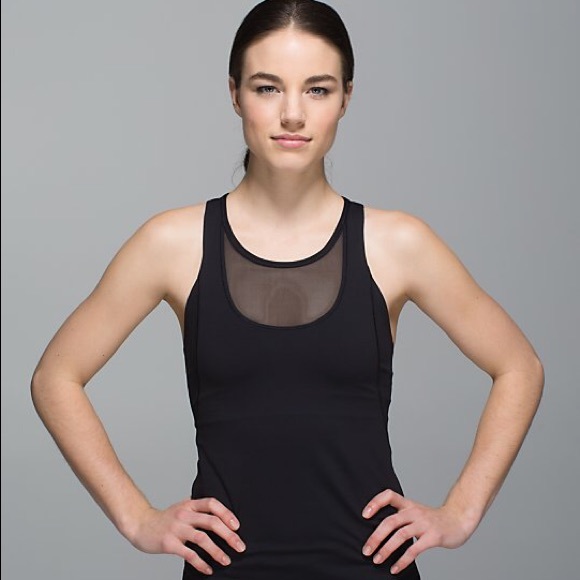 Lululemon black mesh neck line top. Like new!