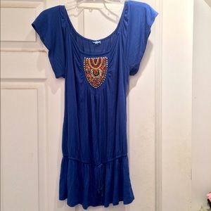 Blue beaded top with cinch waist