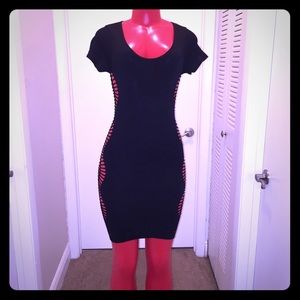 Sexy Black Netted Side Mini Clubwear Dress SZ: O/S