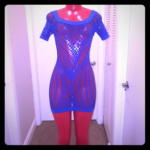 Cobalt Blue Netted See Through Short Sleeve Top