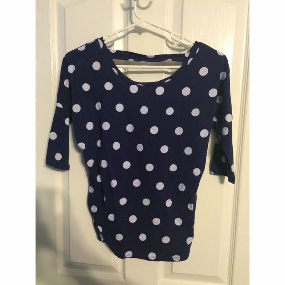 Navy Blue 3/4 Sleeve Polka Dot Shirt