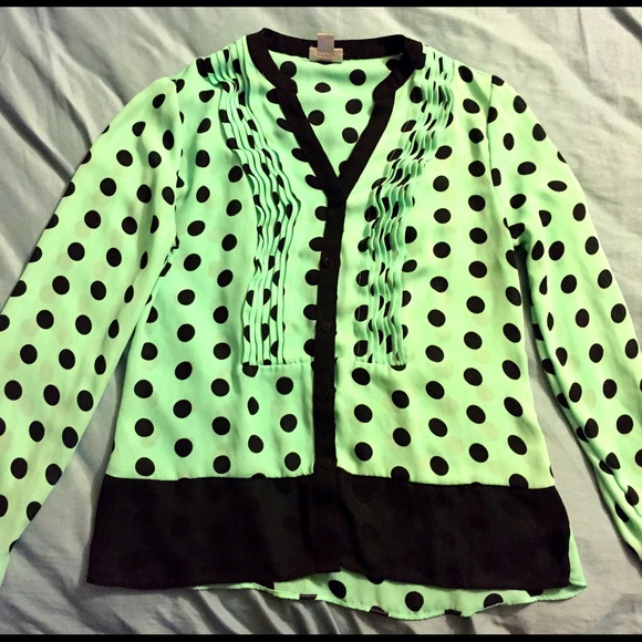 Dressy light green polka dot blouse