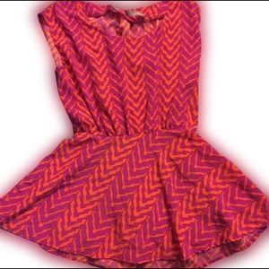 Orange w/purple blouse.