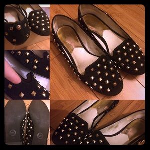 Michael Kors Aria Flats Black Gold Pyramids shoes