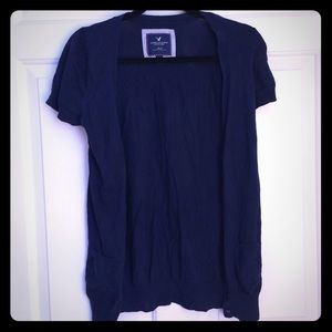 Navy blue short-sleeve cardigan