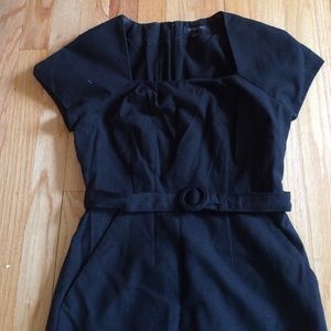 belted black work dress