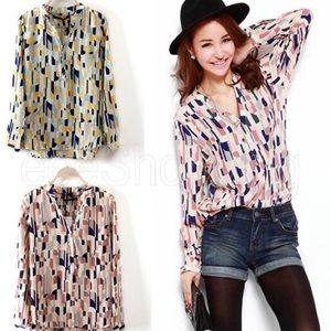 ❌SOLD❌ Geometric Print Long Sleeved Chiffon Shirt