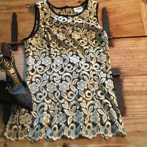 Sam gold black embroidered sleeveless top size S
