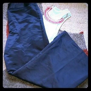 High waist sateen wide leg pants