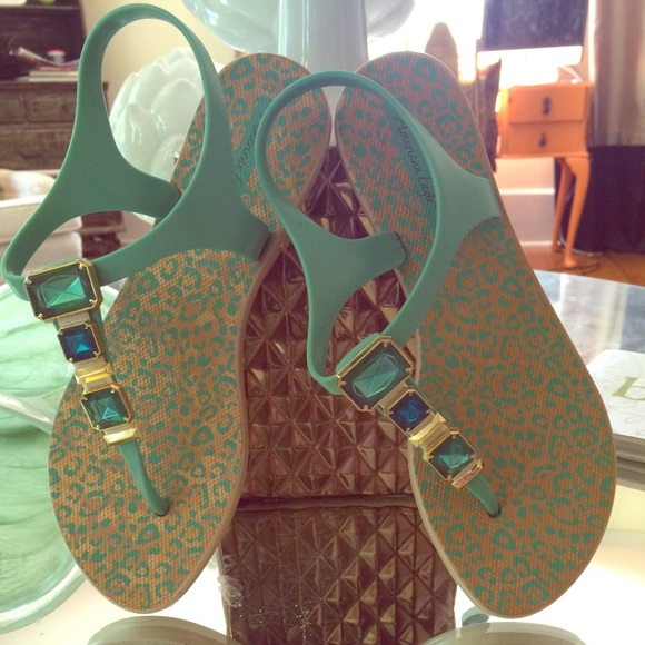 Sea foam green jewled sandals 😍