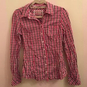 Guess plaid gingham red button down shirt
