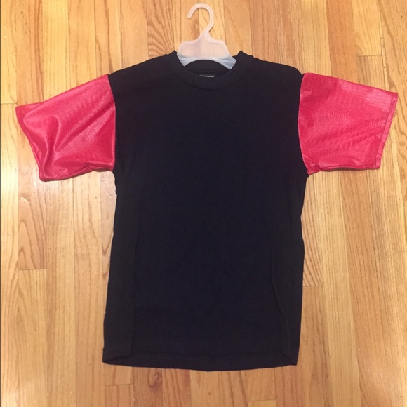 Custom Red Faux Leather Trimming Tee