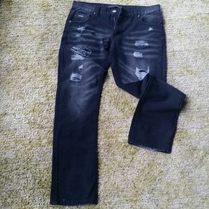 Black and gray ripped jeans