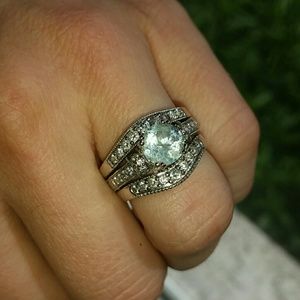 Wedding ring set Aquamarine 1.47 carat & diamonds