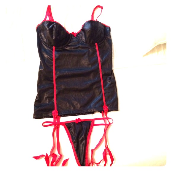 Black and Red Lingerie 2 pc with garters
