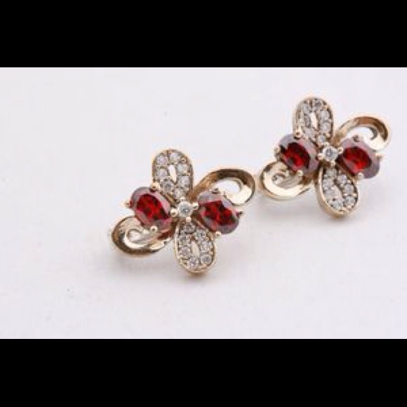 Two Oval Ruby Topaz 925K Sterling Silver Earrings