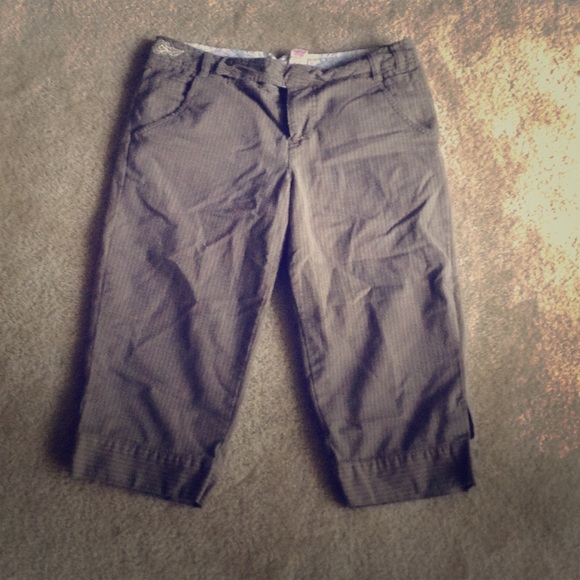 Brown and white pinstripe capris