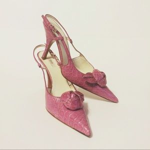 Mauve Crocodile Prada Slingbacks w/ Rose Detail