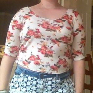 Charlotte Russe Floral 3/4 Sleeve Crop Top