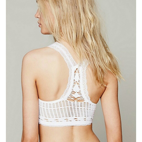FP White seamless crochet racer back bra NWT