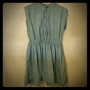 Denim light blue poka dot dress